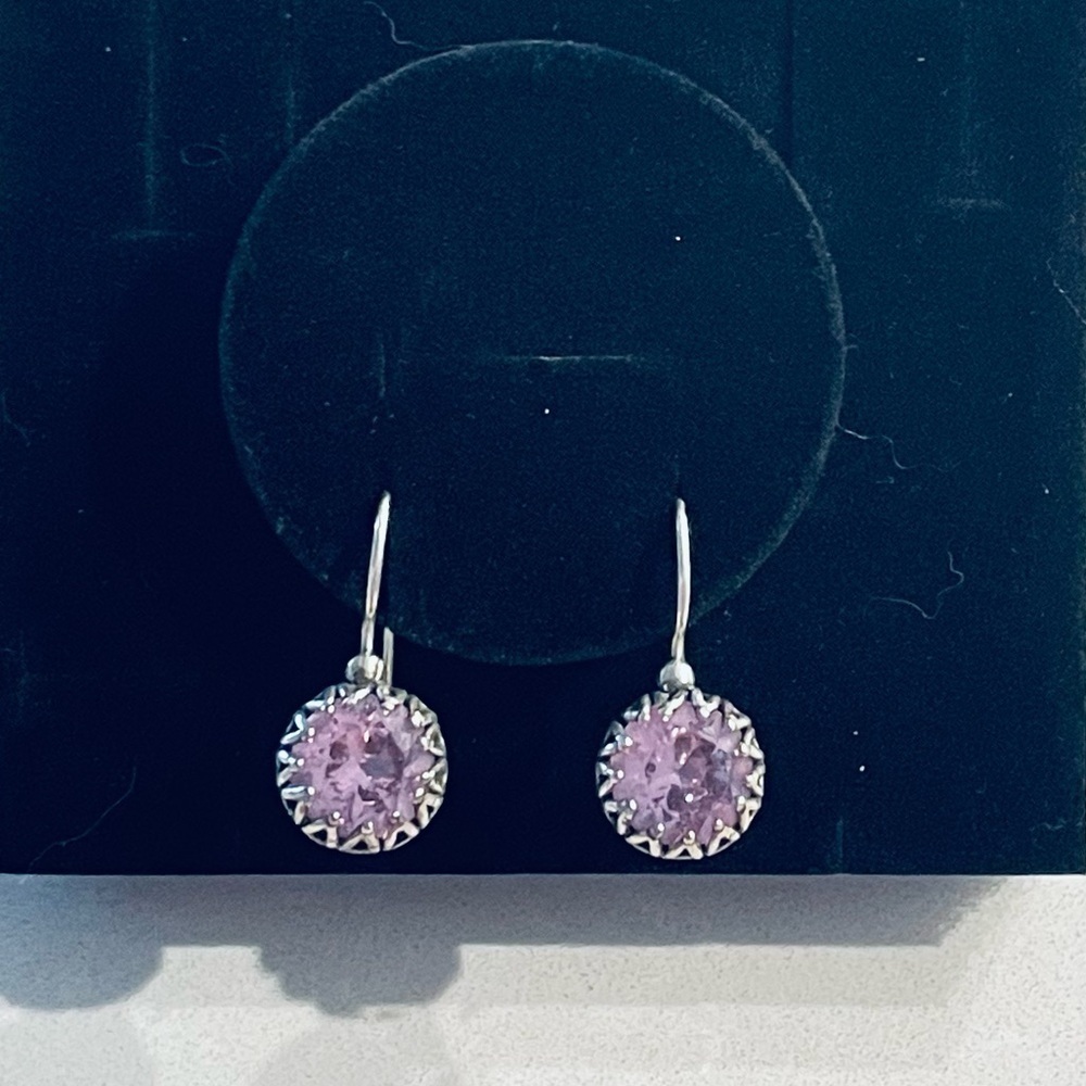 STERLING SILVER 925 PENDANT EARRINGS PURPLE CRYSTAL